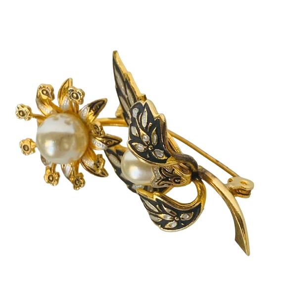 Vintage Damascene Flower Brooch - Picture 4 of 9